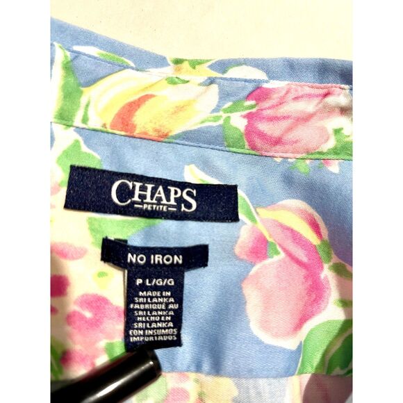 Chaps button up shirt no iron blue spring summer floral easter casual women Lp - Picture 3 of 5